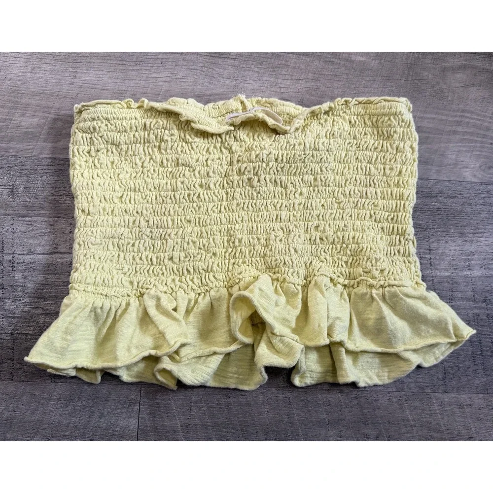 Free People Women's Yellow Smocked Tube‎ Top Summer Shirt Large L